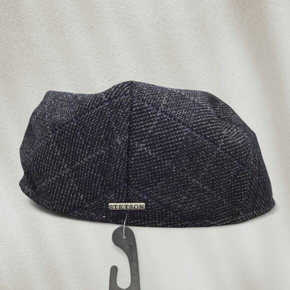 Stetson L/XL Black Gray Tweed Driving Ivy Flat Cap NWT Snap Front Retro Inspired - Picture 4 of 9